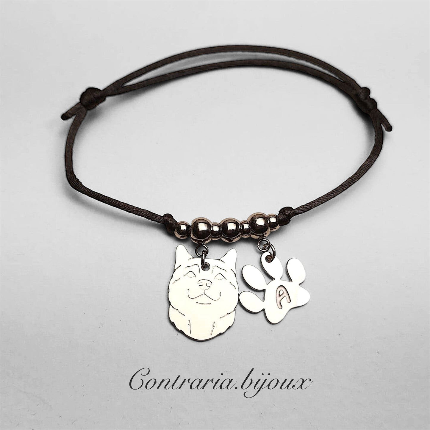 Akita Dog Bracelet and Paw with "Initial" Engraved