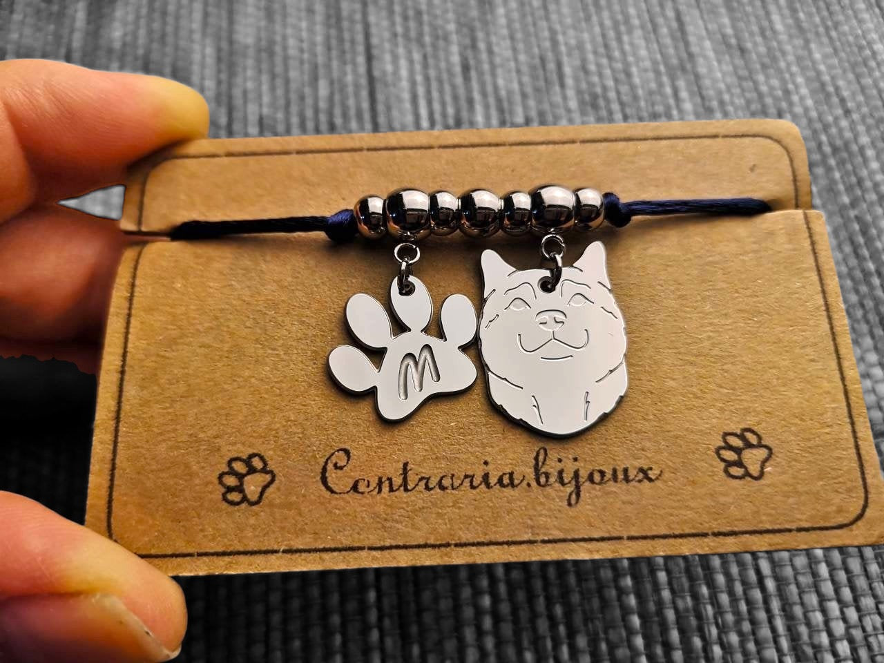 Akita Dog Bracelet and Paw with "Initial" Engraved