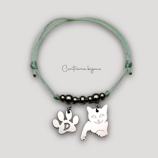 Bracciale Gatto, Gatto personalizzato con incisione, zampa gatto con iniziale incisa