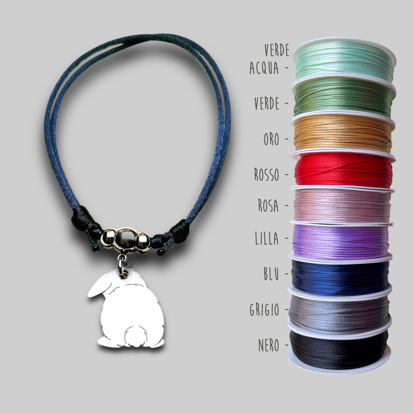 Bracelet Lop Rabbit Pom Pom Tail, Personalized Lop Rabbit Pom Tail and Heart Bracelet with Engraved Name