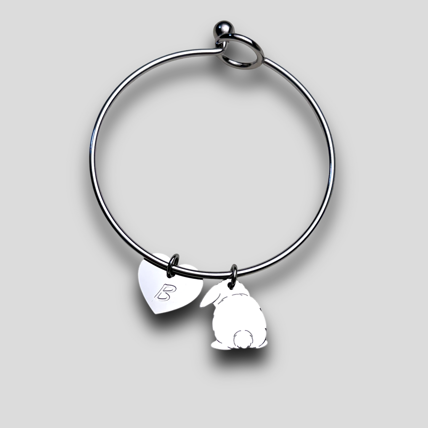 Bracelet Lop Rabbit Pom Pom Tail, Personalized Lop Rabbit Pom Tail and Heart Bracelet with Engraved Name