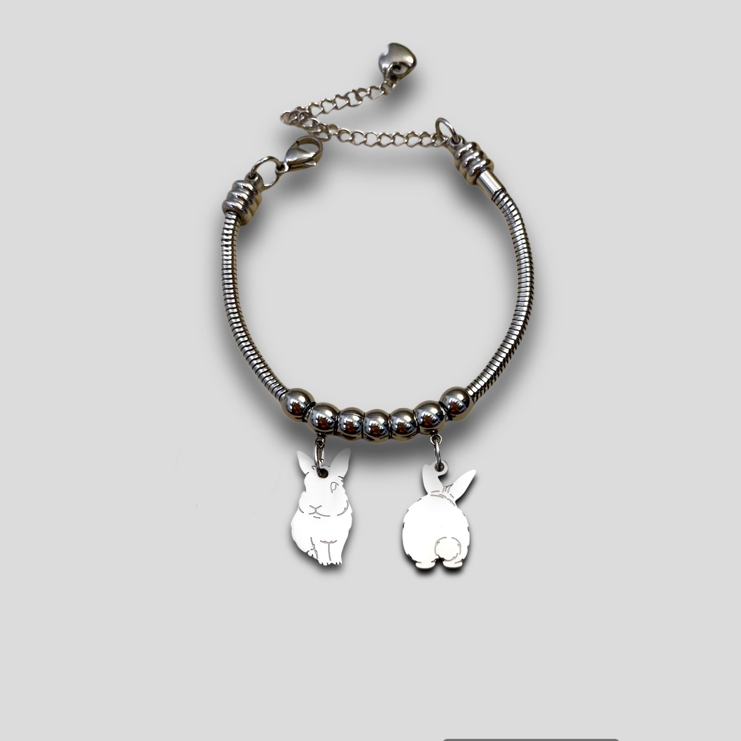 Rabbit Bracelet, Personalized Bracelet Rabbit Pendant and Heart with Engraved Name