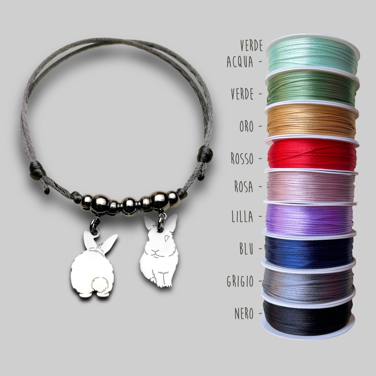 Rabbit Bracelet, Personalized Bracelet Rabbit Pendant and Heart with Engraved Name