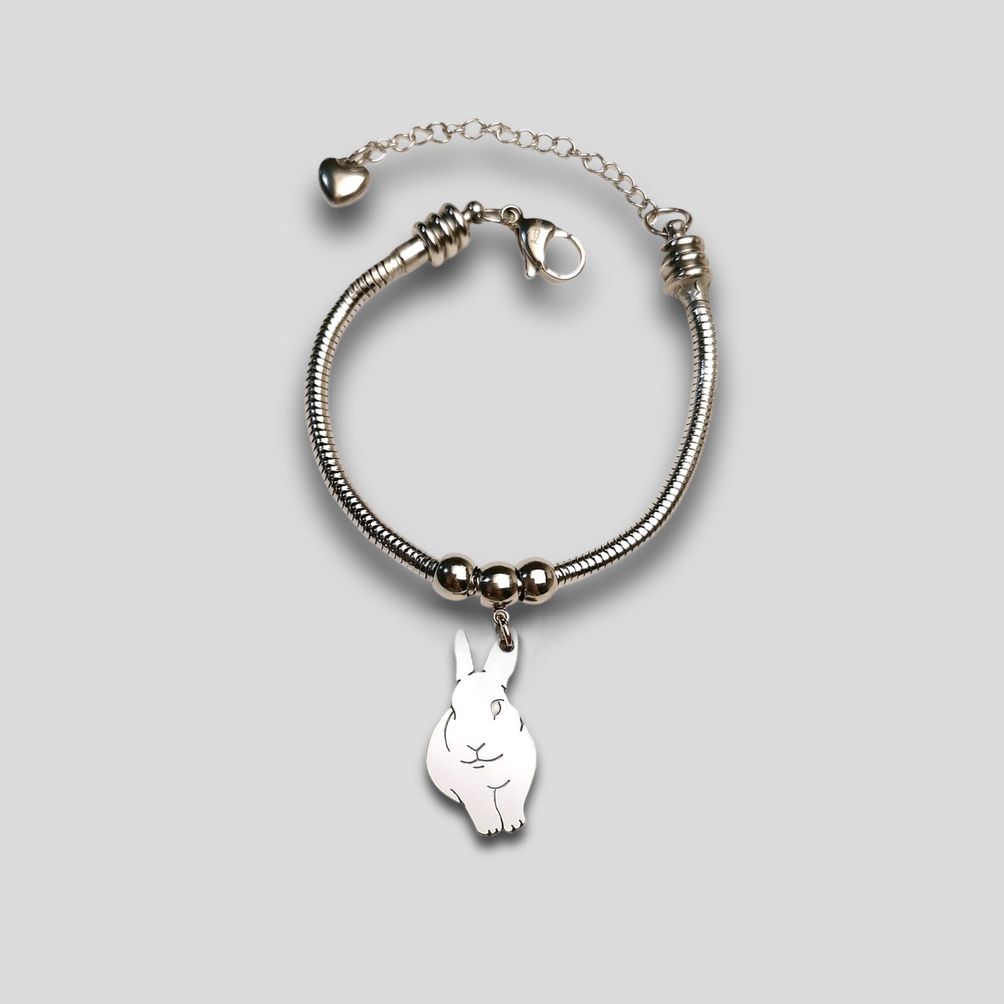 Bracciale Coniglio e ciondolo cuore con iniziale incisa, Bracciale coniglietto, bracciale coniglio