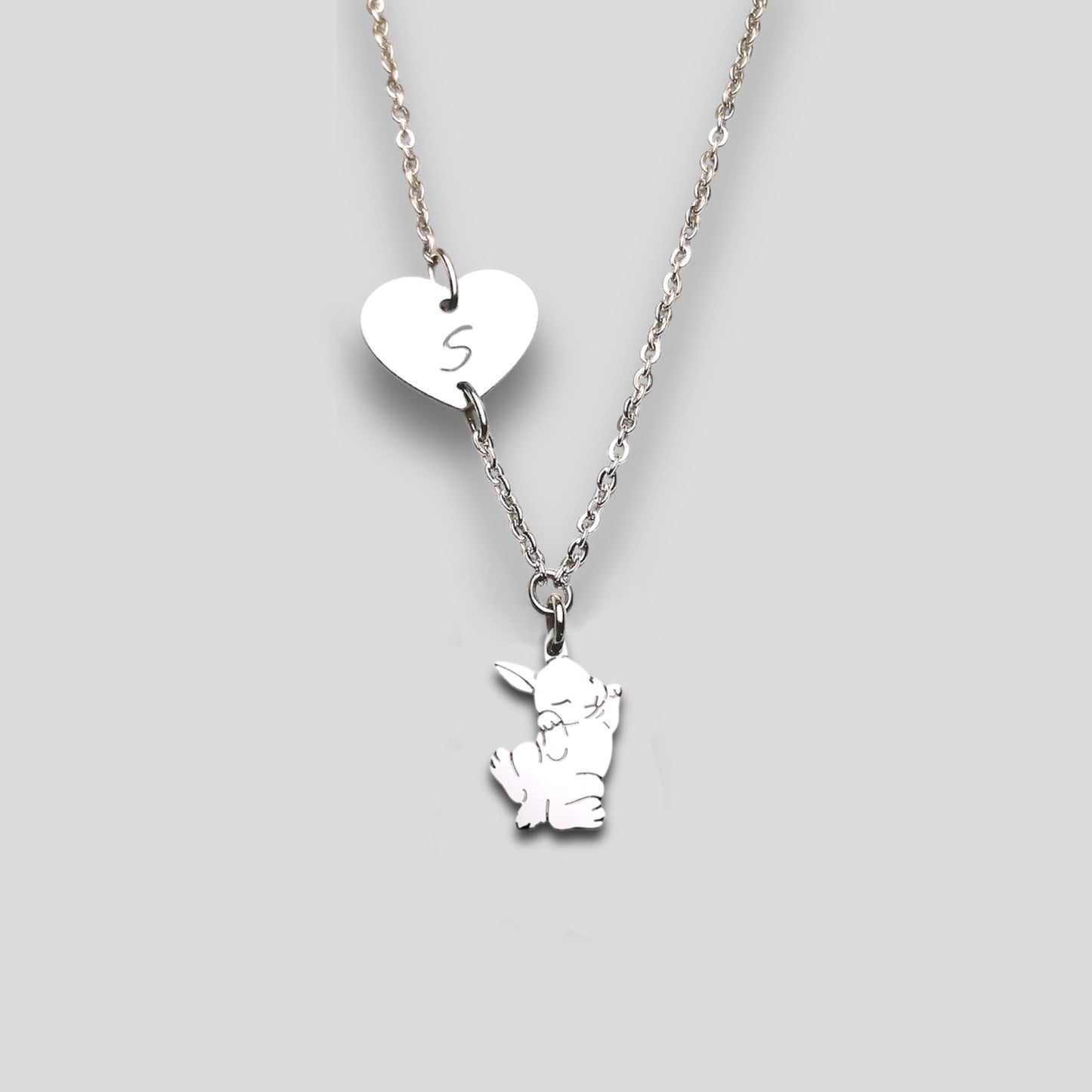 Aries Rabbit Necklace, Personalized Aries Rabbit Pendant Necklace with Heart and Name