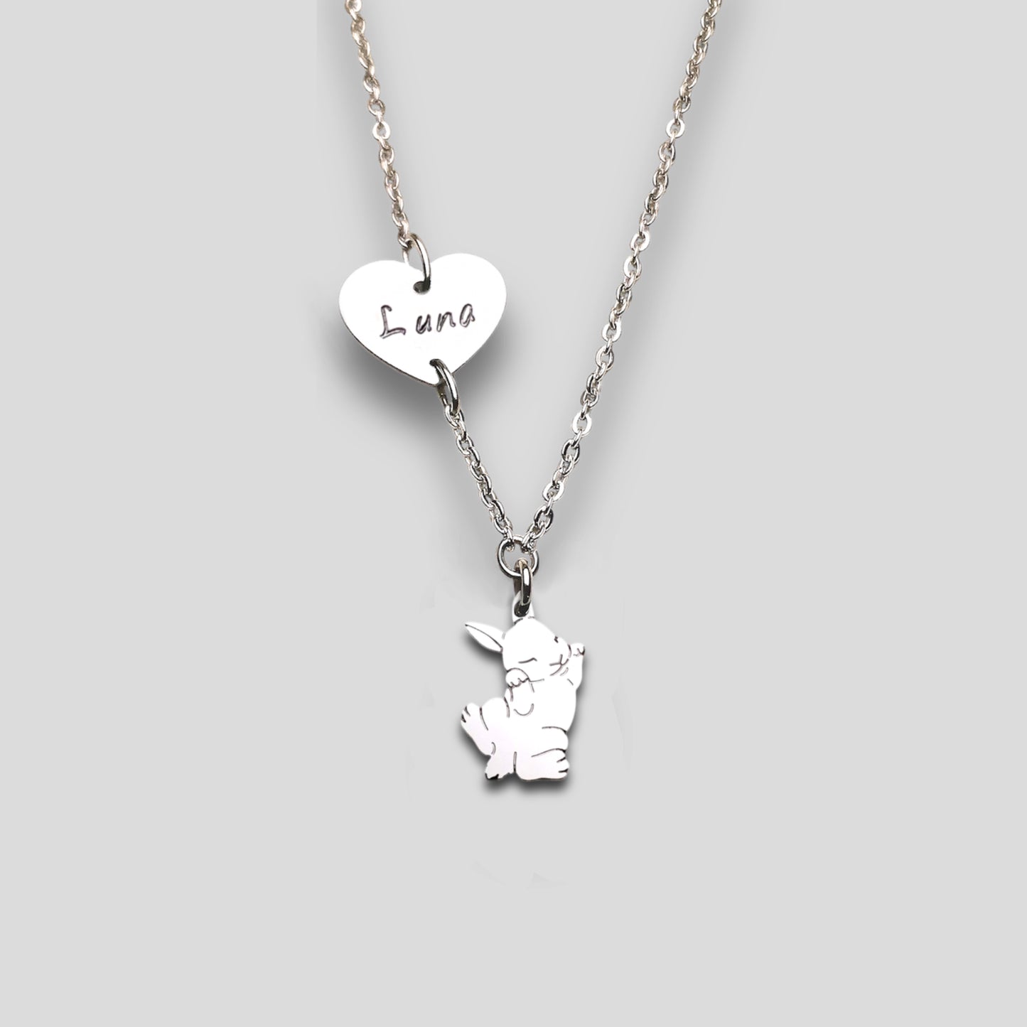 Aries Rabbit Necklace, Personalized Aries Rabbit Pendant Necklace with Heart and Name