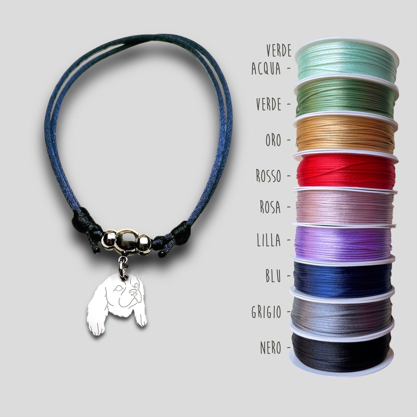 Bracciale Cane Cavalier King e zampa con iniziale incisa, Bracciale cane Cavalier King, Ciondolo cavalier king