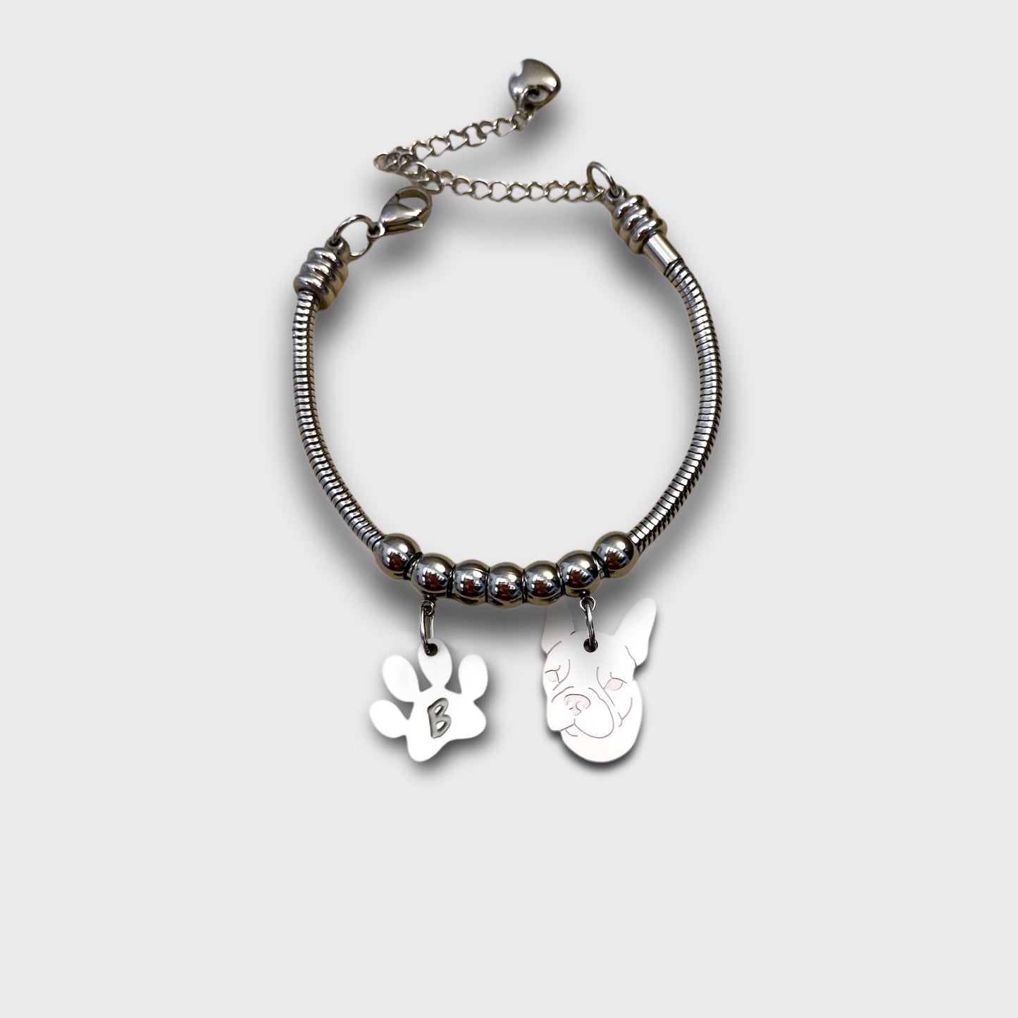 French Bulldog Bracelet, Personalized Dog Bracelet and Paw with Initial