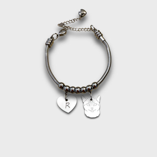 Cat and Paw Bracelet with Engraved Initial