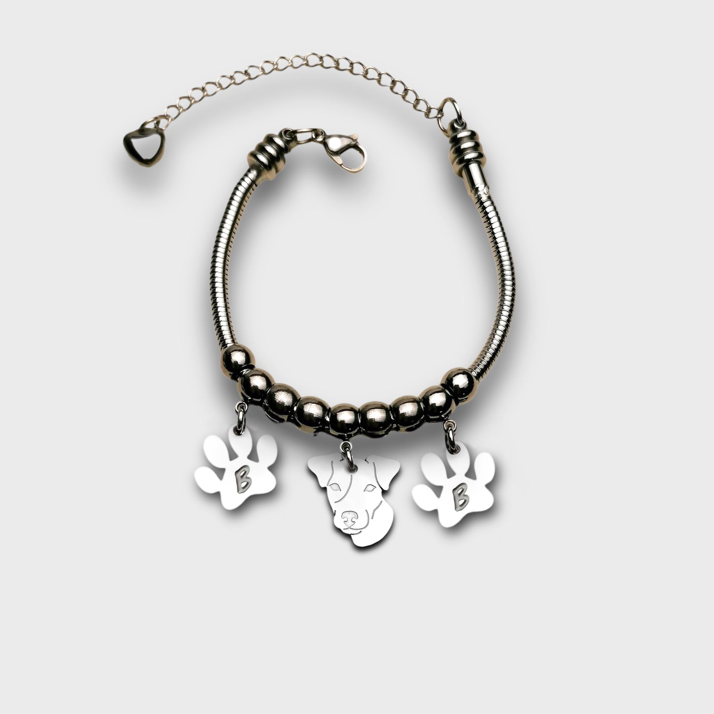 Dog Bracelet, Jack Russell Bracelet, Personalized Paw with Engraved Initial