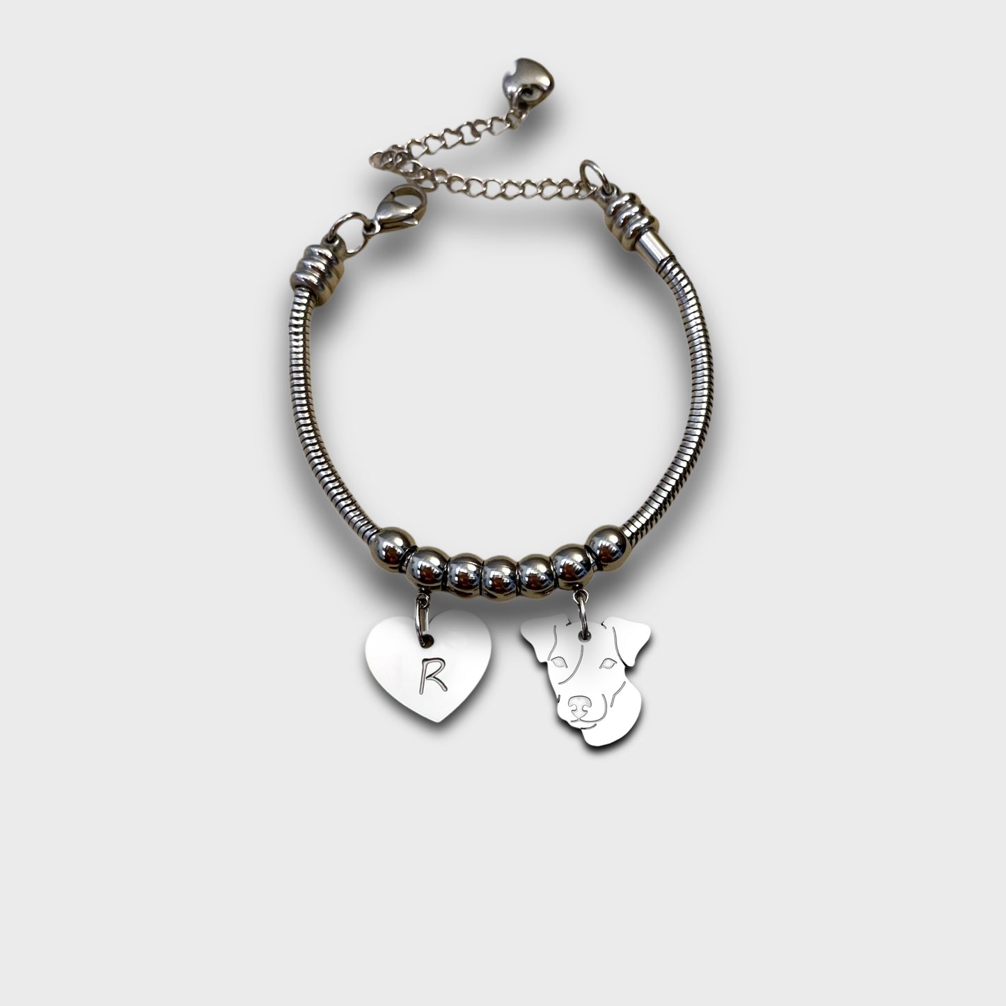 Dog Bracelet, Jack Russell Bracelet, Personalized Paw with Engraved Initial