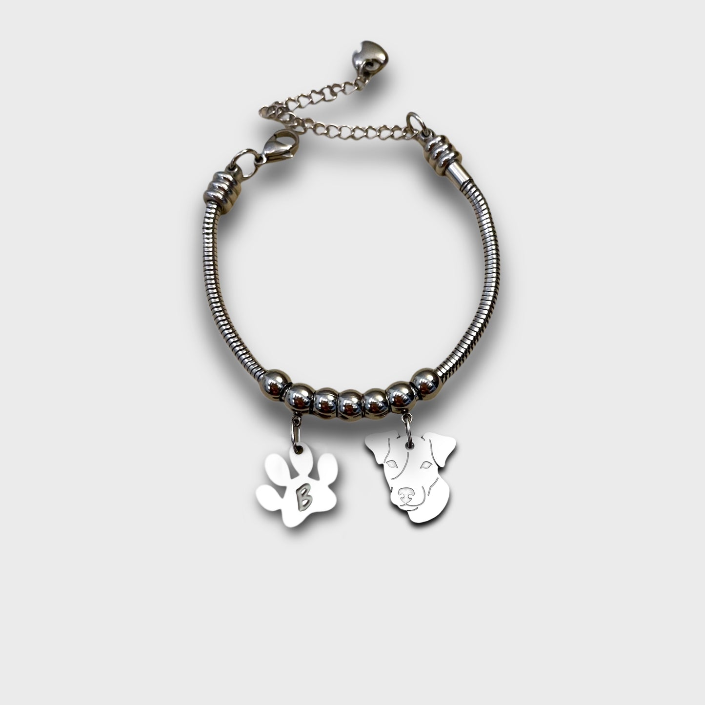 Dog Bracelet, Jack Russell Bracelet, Personalized Paw with Engraved Initial