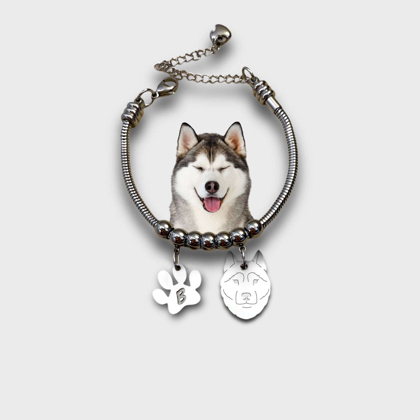 Bracciale Cane Husky e zampa con iniziale incisa