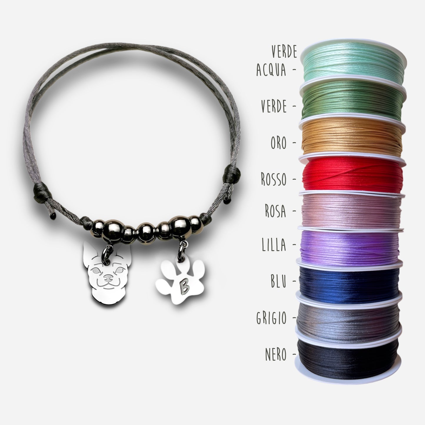 Bracciale cane Chihuahua e zampa con iniziale incisa , Bracciale chihuahua