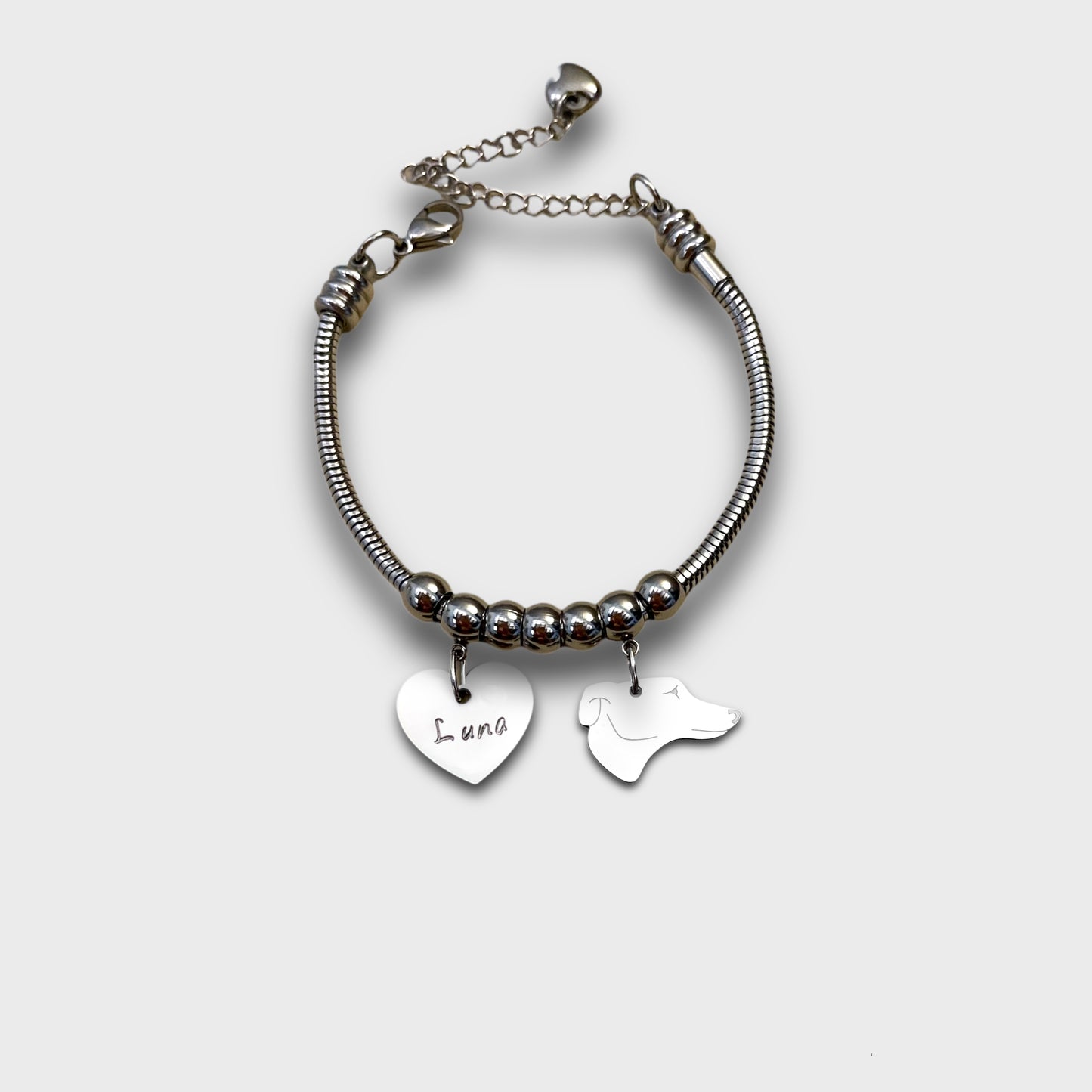 Greyhound Dog Bracelet and Paw with Engraved Initial