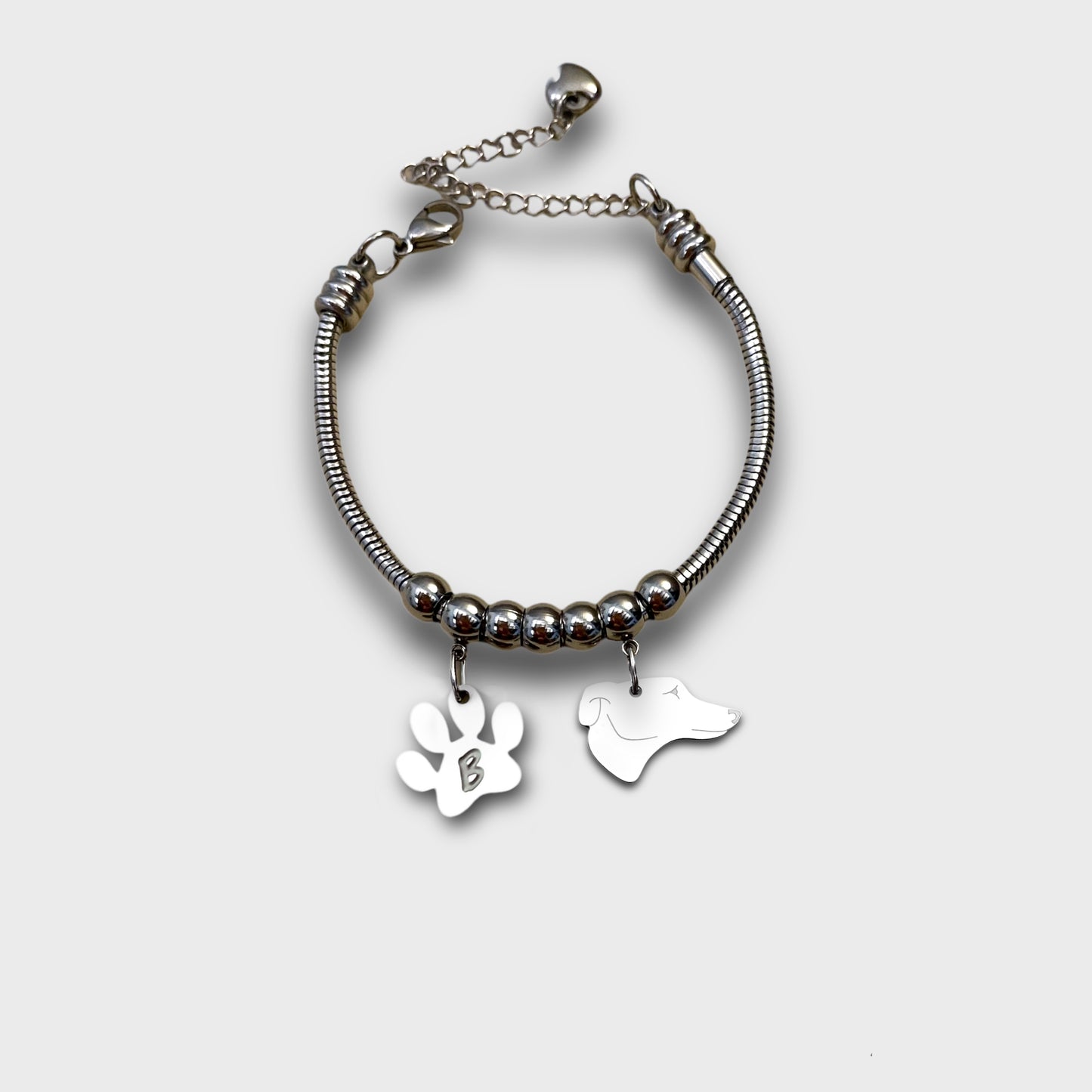 Greyhound Dog Bracelet and Paw with Engraved Initial