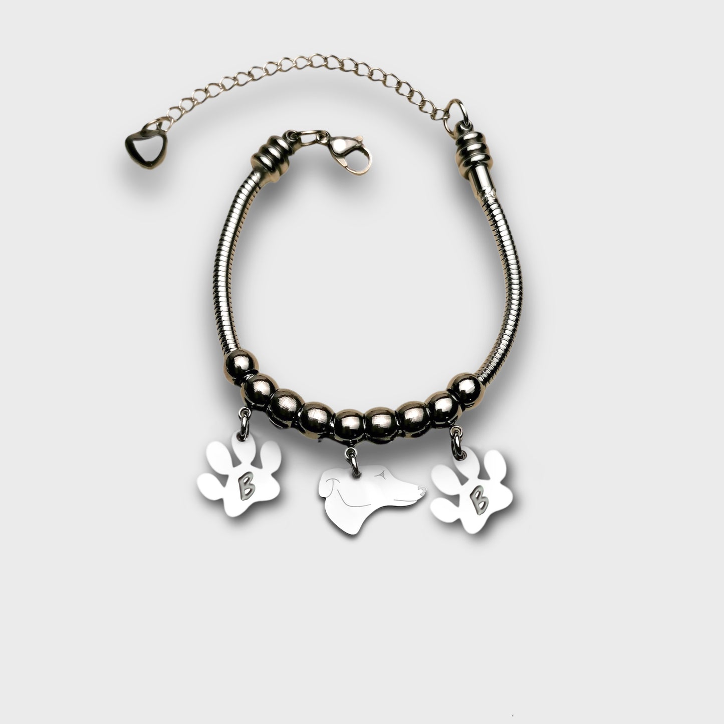 Greyhound Dog Bracelet and Paw with Engraved Initial