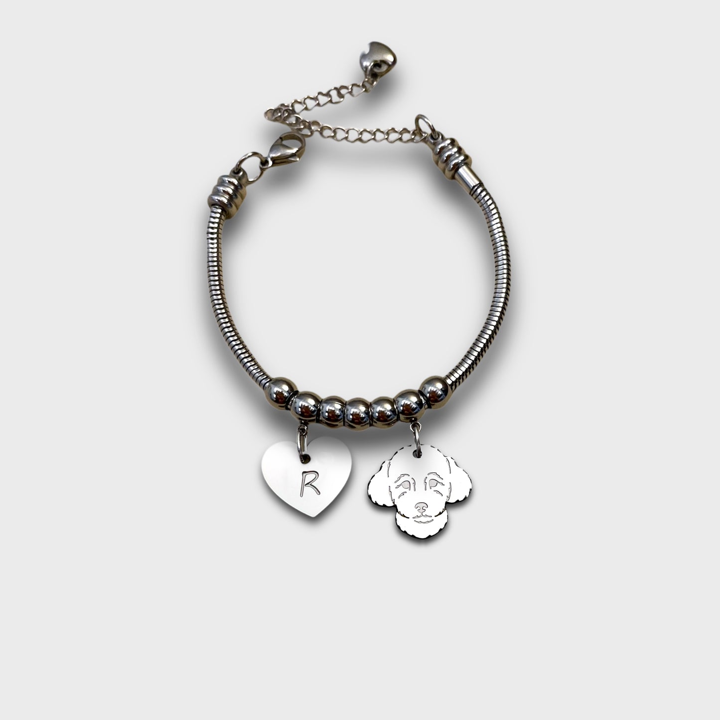 Poodle Dog Bracelet and Paw with Engraved Initial