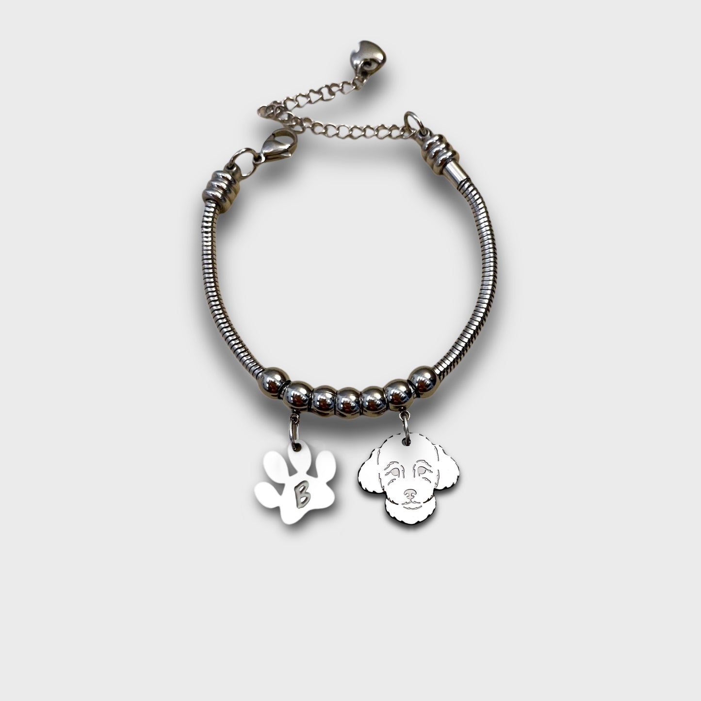 Poodle Dog Bracelet and Paw with Engraved Initial