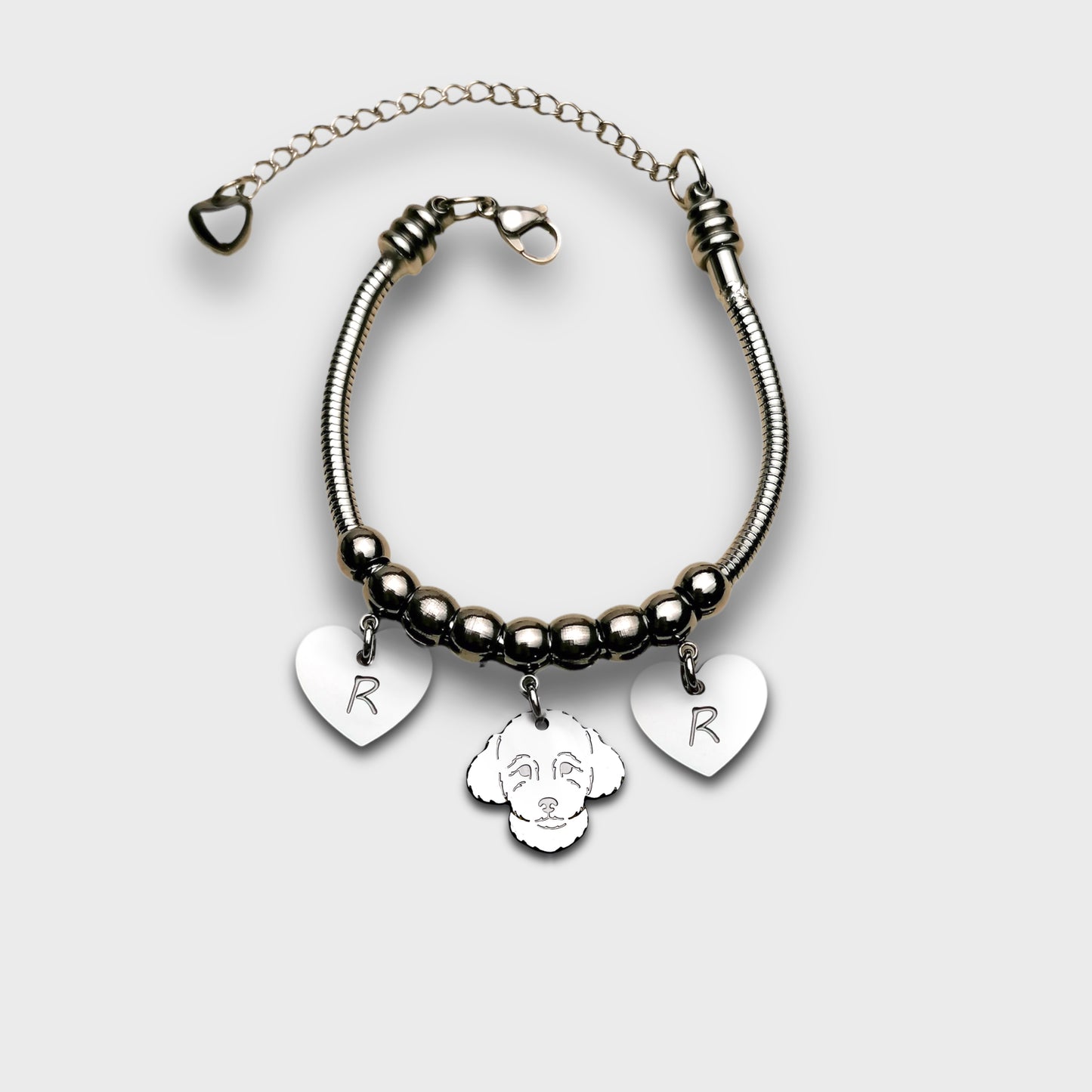 Poodle Dog Bracelet and Paw with Engraved Initial