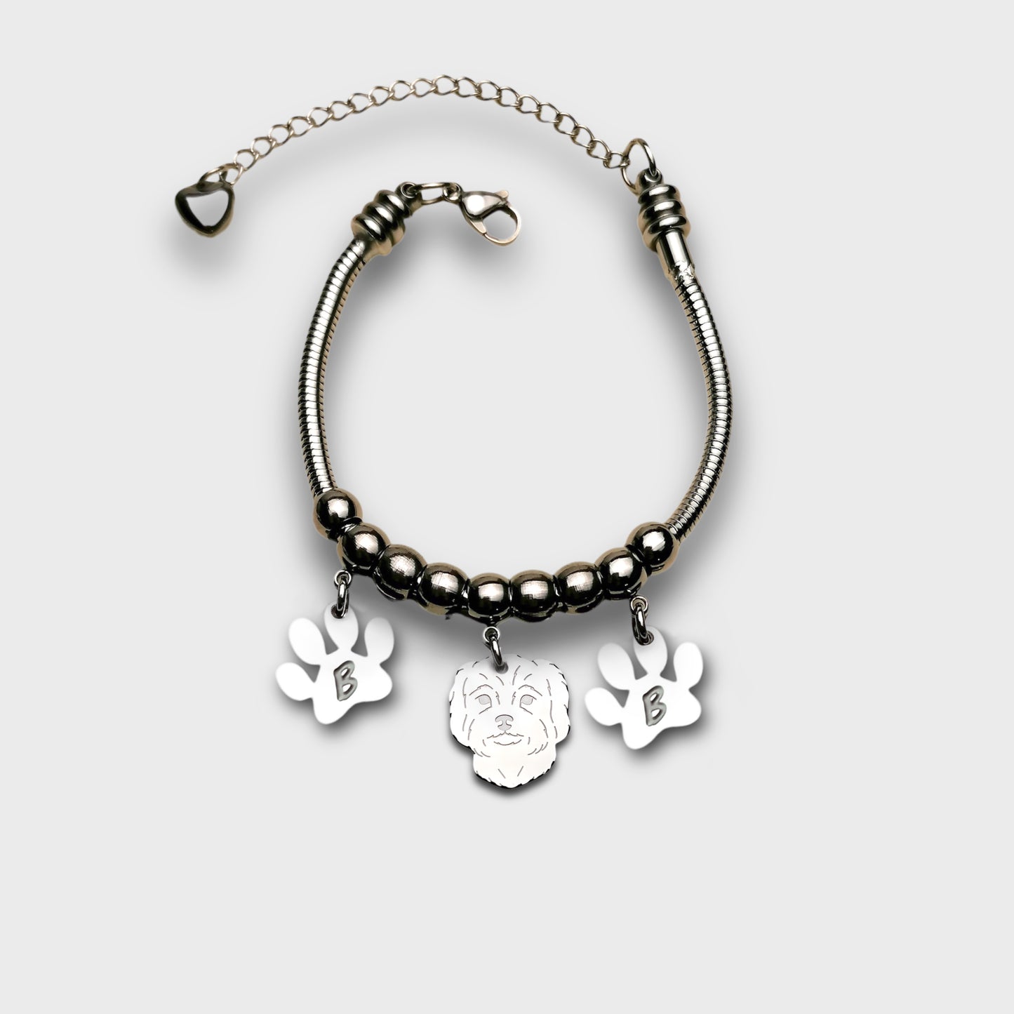 Maltese Dog Bracelet, Maltese Pendant, Personalized Paw Bracelet with Engraved Initial, Maltese Bracelet