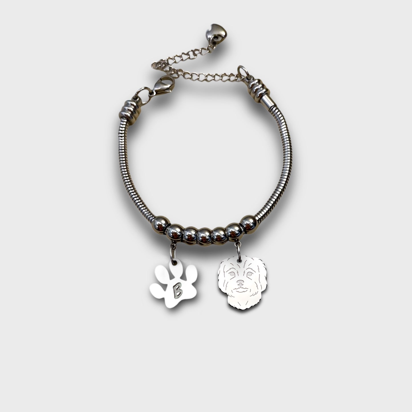 Maltese Dog Bracelet, Maltese Pendant, Personalized Paw Bracelet with Engraved Initial, Maltese Bracelet