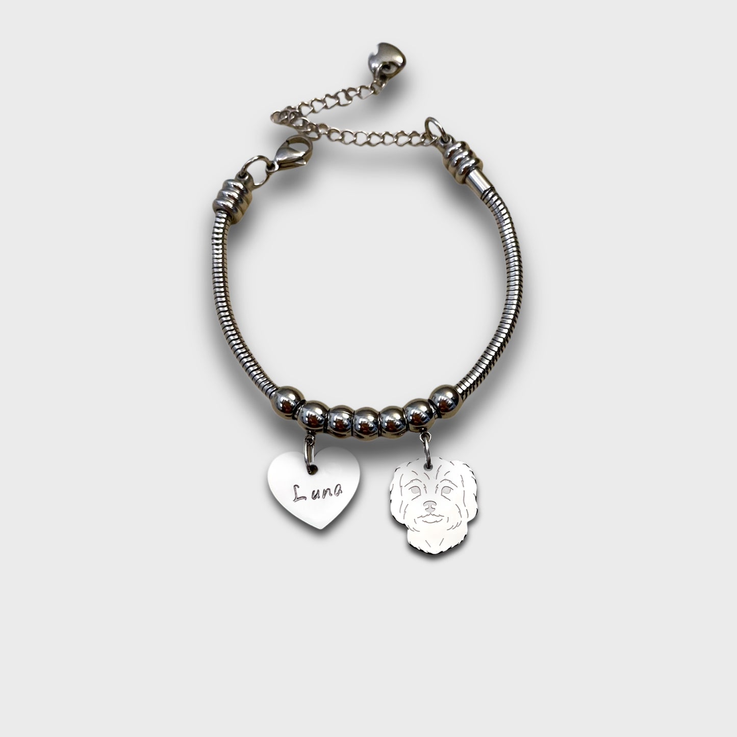 Maltese Dog Bracelet, Maltese Pendant, Personalized Paw Bracelet with Engraved Initial, Maltese Bracelet