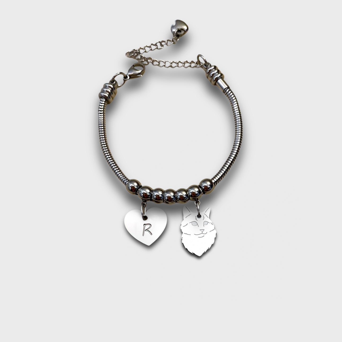 Cat and Paw Bracelet with Engraved Initial