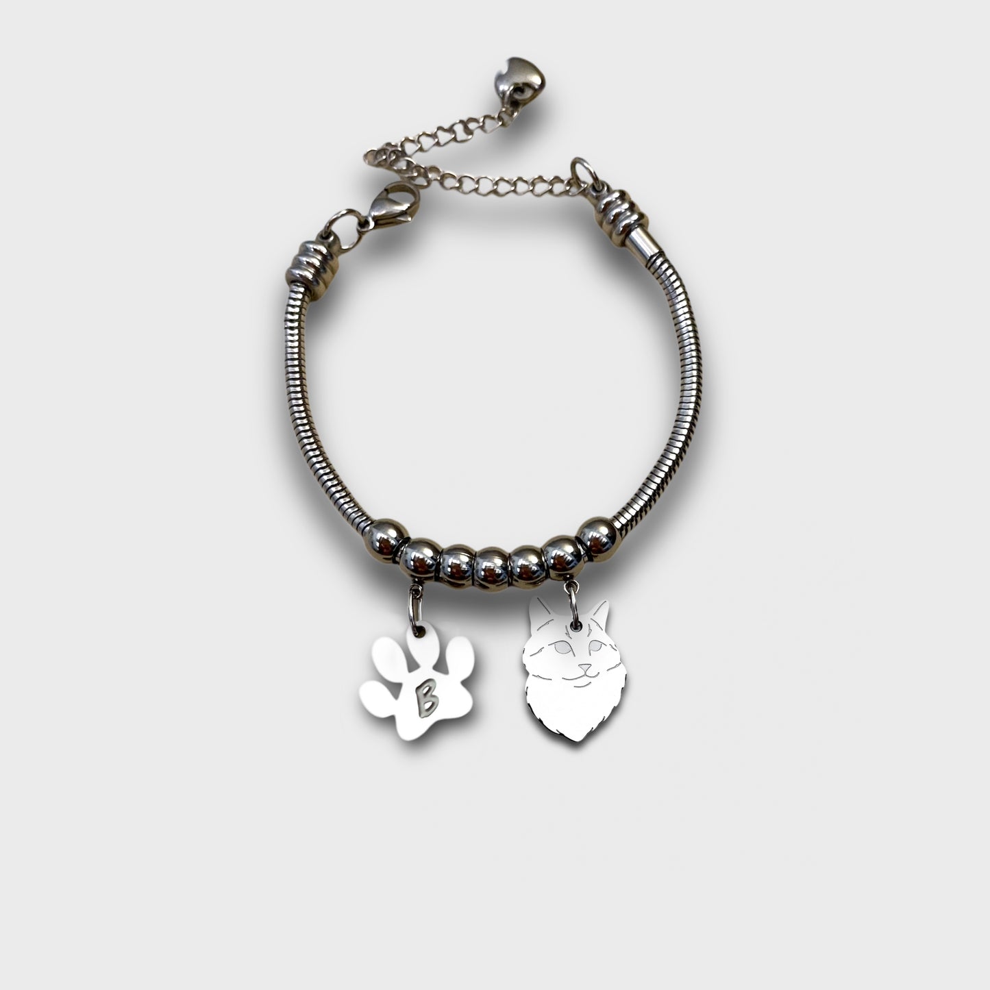 Cat and Paw Bracelet with Engraved Initial