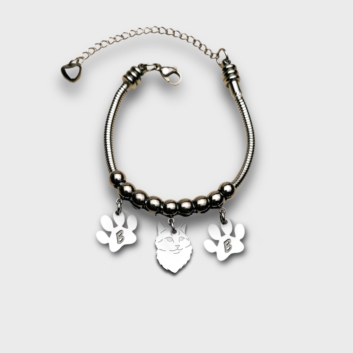 Maine coon cat bracelet with paw and engraved initial