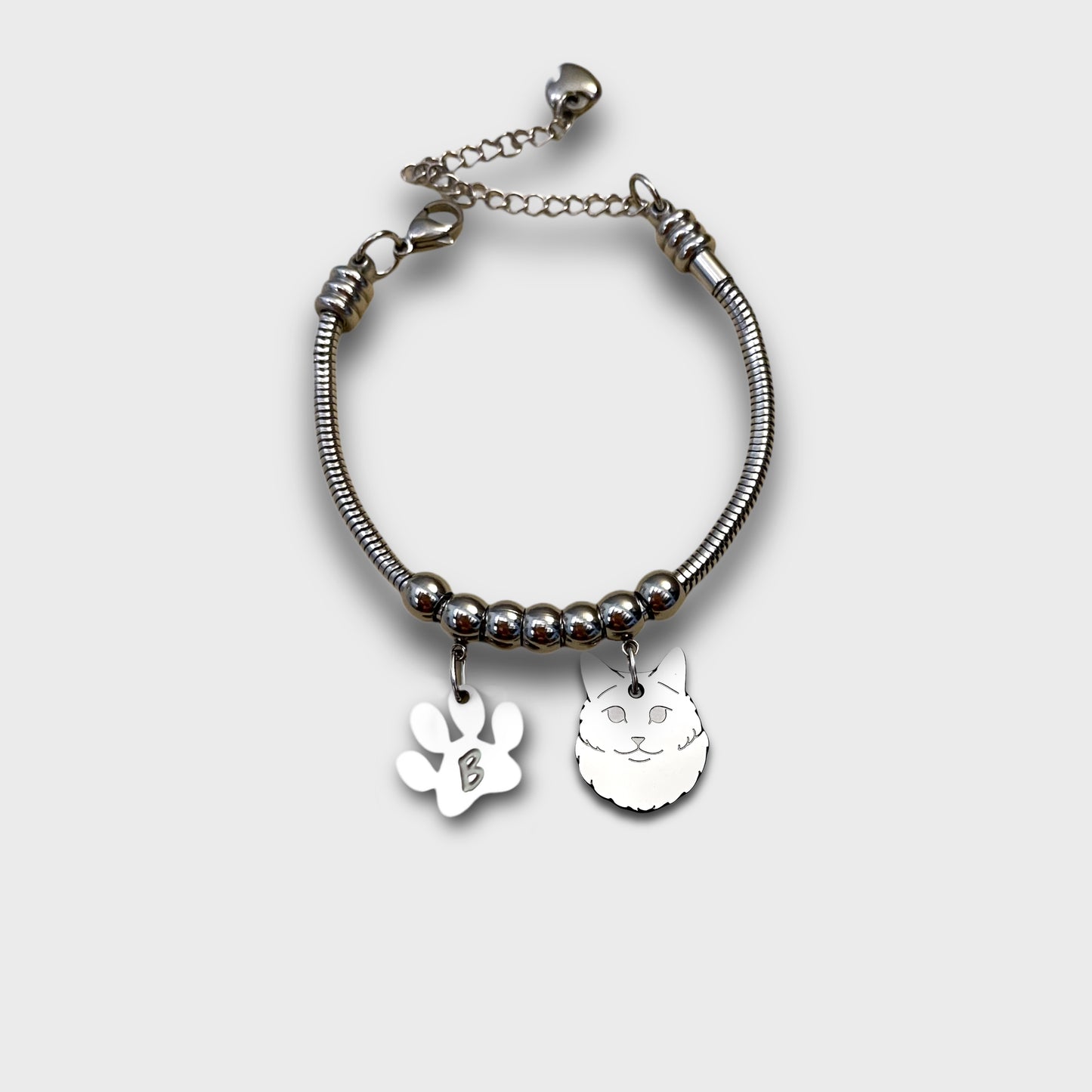 Norwegian Cat Bracelet and Paw with Engraved Initial