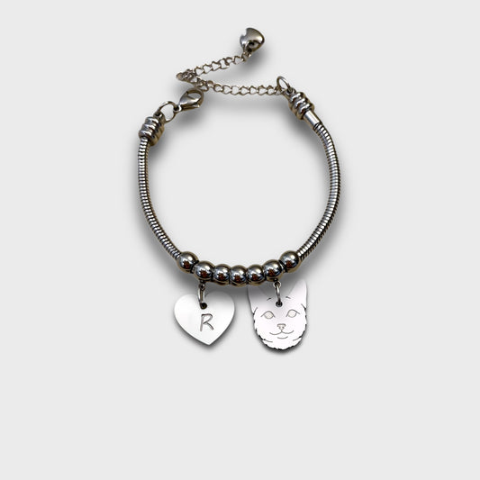 Cat and Paw Bracelet with Engraved Initial