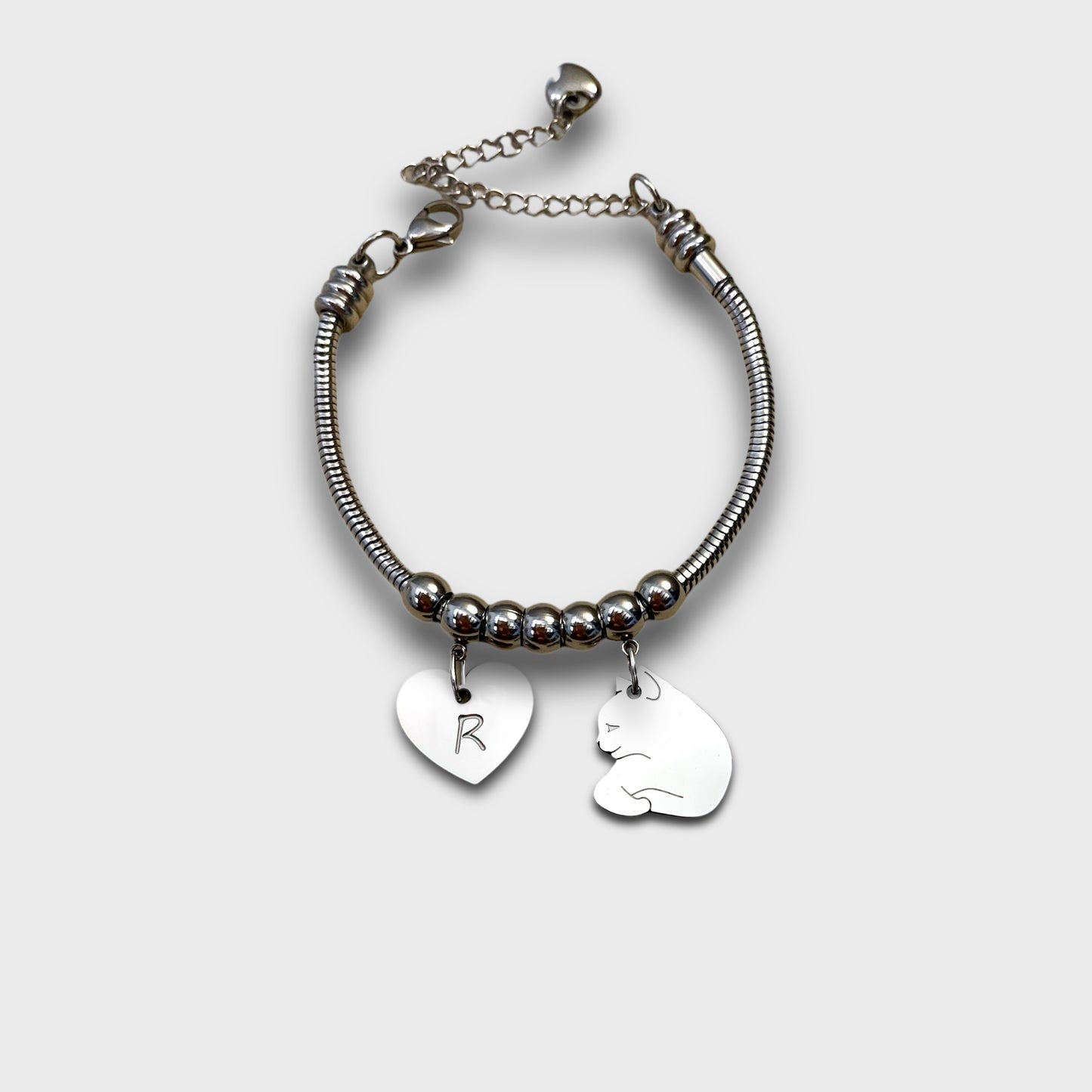 Cat and Paw Bracelet with Engraved Initial