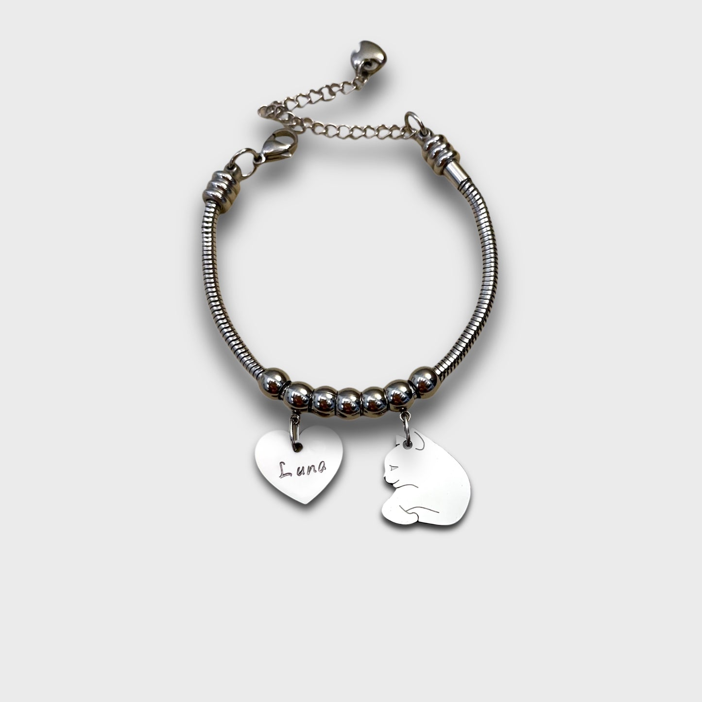 Cat and Paw Bracelet with Engraved Initial