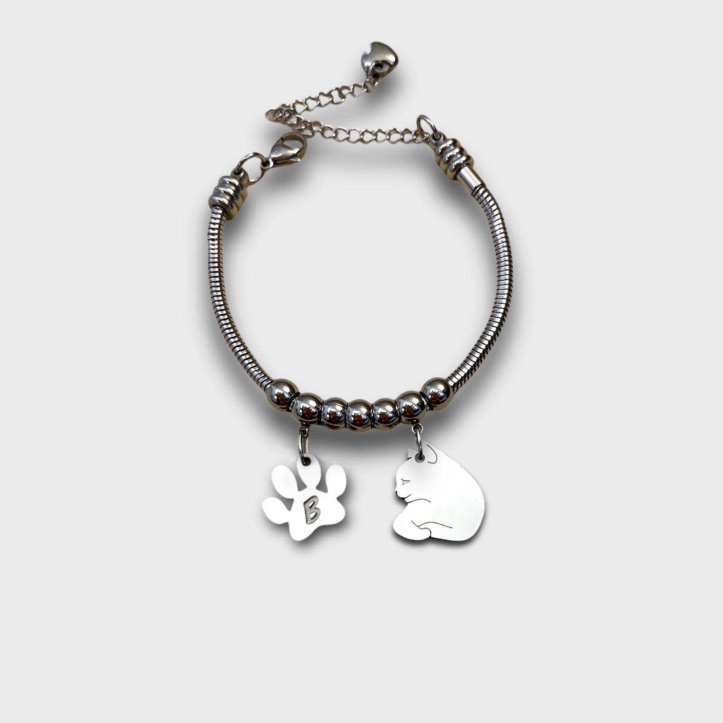 Cat and Paw Bracelet with Engraved Initial