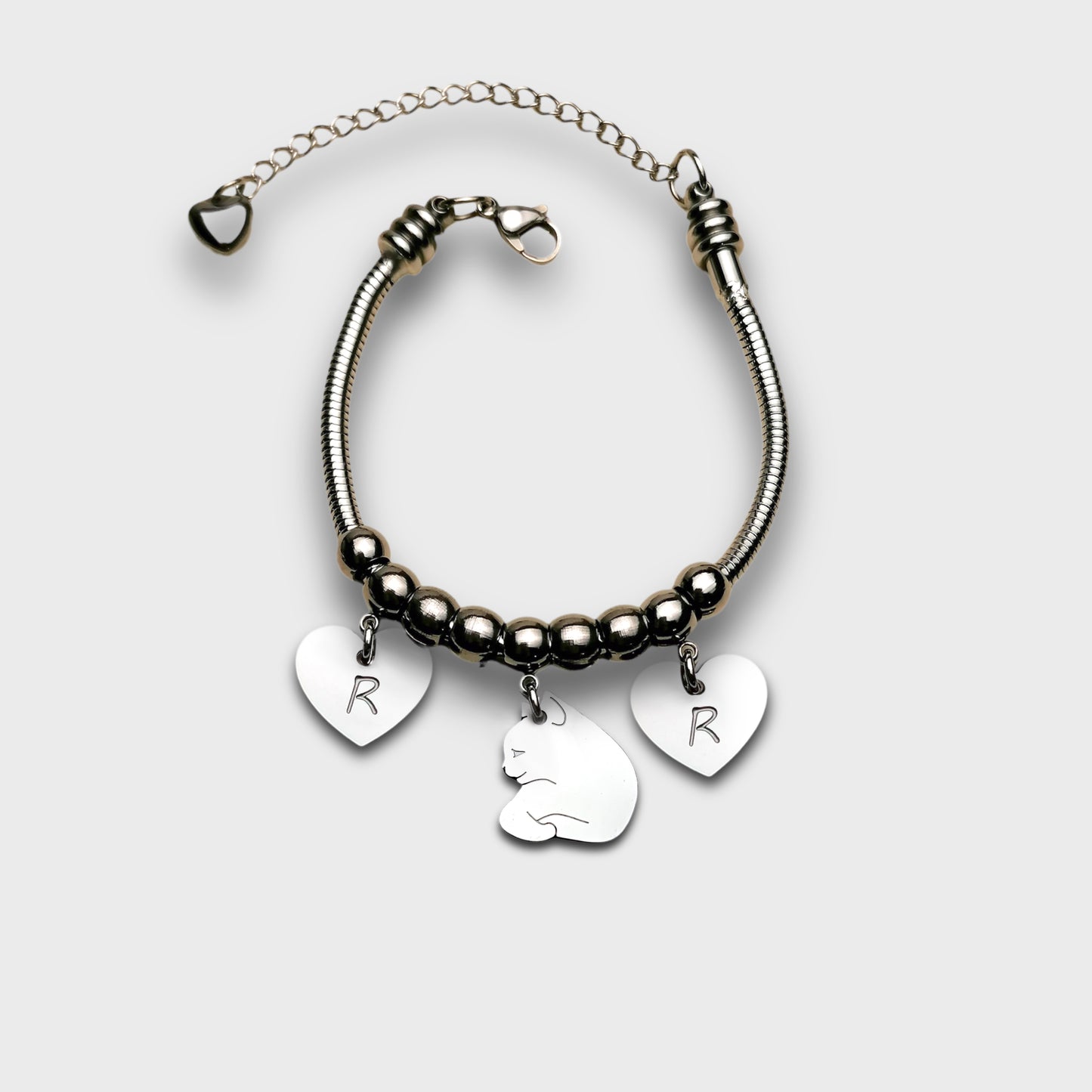 Cat and Paw Bracelet with Engraved Initial