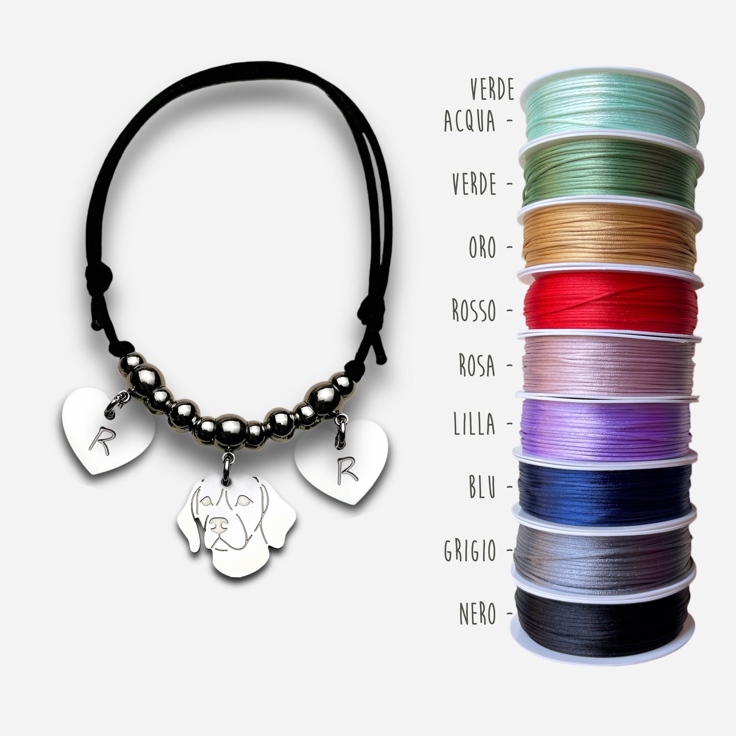 Bracciale Cane Beagle e zampa con iniziale incisa, Bracciale cane Beagle personalizzato