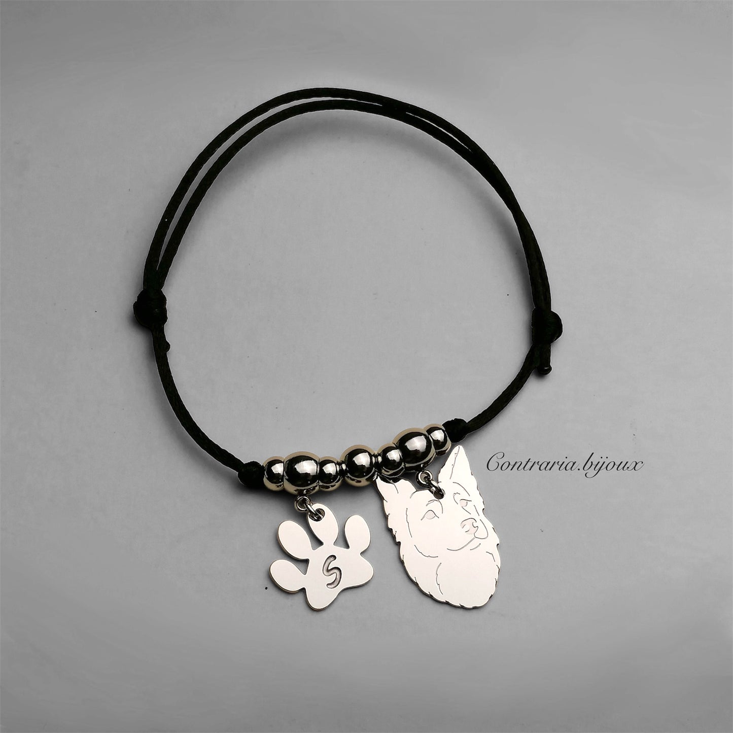 Border Collie Dog Bracelet and Paw with Engraved Initial