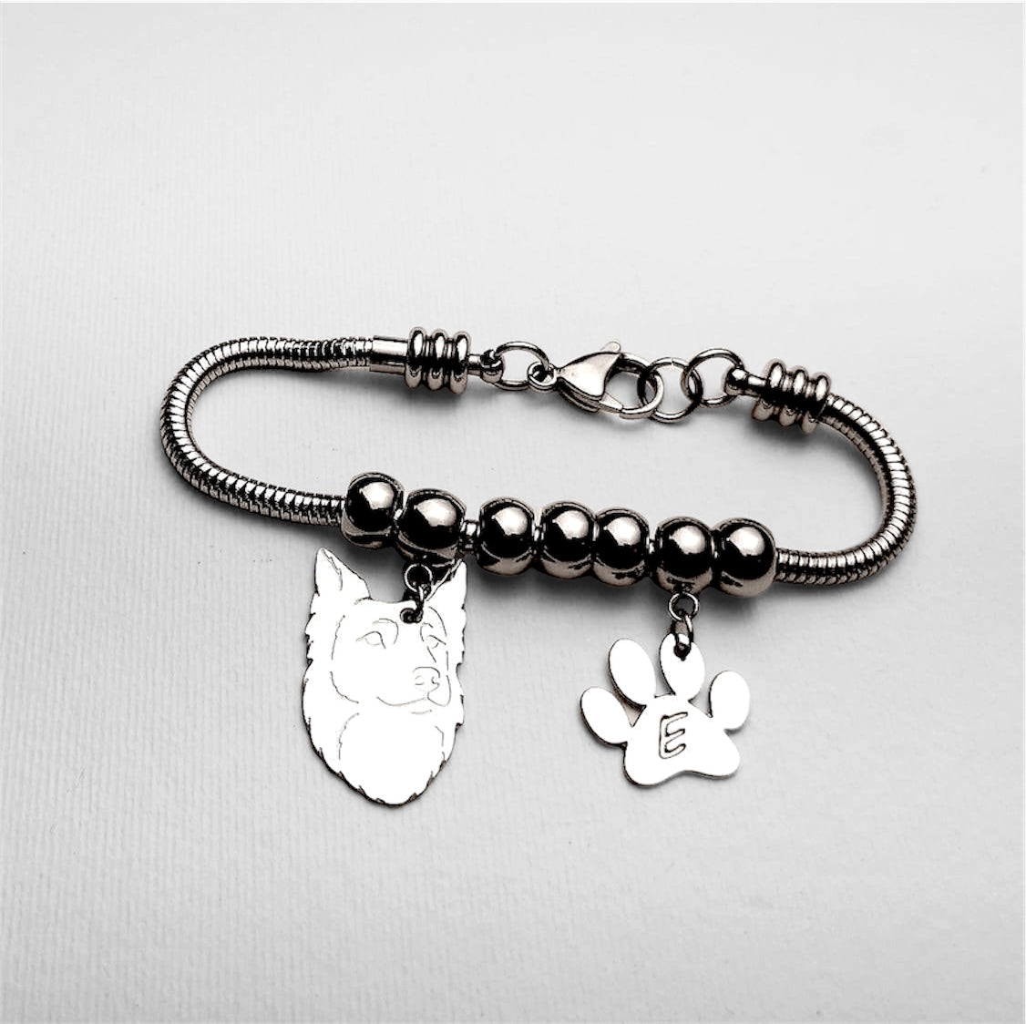 Border Collie Dog Bracelet and Paw with Engraved Initial